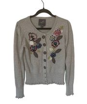 Knitted Dove Cardigan embellished with embroidered flowers Women's sz. M