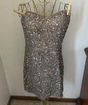 strapless taupe sequin dress size 8