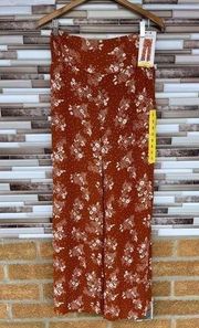 Three Dots floral burnt orange Wide Leg Palazzo Pants S