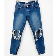 One Teaspoon Freebird Low Rise Skinny Leg Knee Hole Distressed Jeans - 25