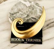 Vintage Bijoux Terner Brooch Gold Toned Metal Large Swirl Statement Designer