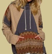 POL Boho Patchwork Cowl Hoodie Small