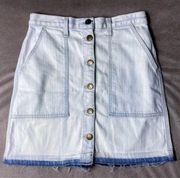 Current/Elliott Light Wash White Bleached Denim Raw Edge Naval Mini Skirt Sz 25