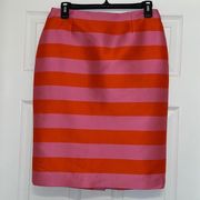 Doncaster Collection Pink & Orange Striped Silk Blend Pencil Skirt