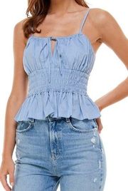 WAYF PORTOLA SMOCKED CAMISOLE CORNFLOWER XS