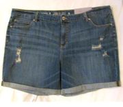 Womens Boyfriend Shorts 24W Relaxed Fit Tattered Blue Denim