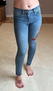 Express: Floral Embroidered Mid-Rise Ankle Legging Jeans