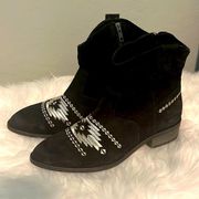 Ginger Ankle Boots Black Suede Silver Aztec Embroidery Size 9