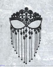 MineSign Masquerade Mask Women Face Chain Veil Black Rhinestone Tassel Costume