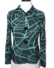 Ming Wang Black and Teal Abstract Print Acrylic Cardigan Sweater XS EUC