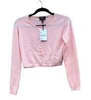 Bardot Amanda Crop Cardi Button Down Front Peach Ribbed Knit NWT Medium