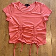 Bright pink/coral clinched front crop top