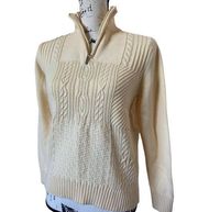 Vintage Karen Scott Cream Cotton Cable Knit Zip Mock Turtleneck Sweater S Petite