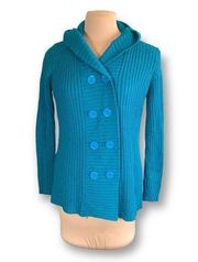 Derek Heart Plus Cardigan Sweater Shawl Collar Hoodie Blue Knit Double Breasted