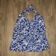 LAUREN RALPH LAUREN Women's Blue/White Bias Tribal Halter Tankini Top sz 20W