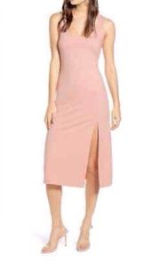 Leith Nordstrom Soft Pink Midi Dress with Slit Bodycon Medium Curve Hugging