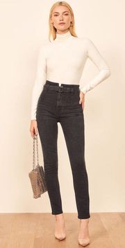 Kayo High & Skinny Dark Wash Black High Waisted Belted Skinny Jeans