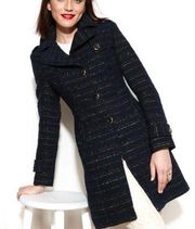 Kenneth Cole Reaction Women's Blue Boucle Metallic-striped Walker Coat Size 2