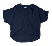 *Young Fabulous & Broke Boxy Textured Top Womens Sm Navy Blue Raw Edge Dolman