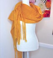 Banana Republic mohair blend mustard yellow open knit fringe scarf