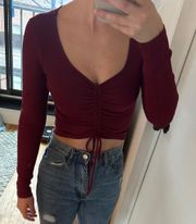 Maroon Long Sleeve Cropped Top 