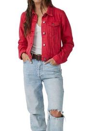 the Free Rumors Trucker Jacket  in Strawberry Red