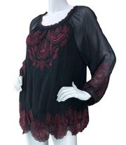 Joie Womens Size S Ariena Off The Shoulder Embroidered Blouse Caviar Cabernet