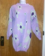 Lavender Light Purple Daisy Street Floral Sweater Tunic Dress Size S/M