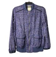 Elevenses Women's Small Miranda Lace Bomber Jacket Purple Zip Up Floral