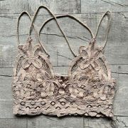 Free People FP One Adella Latte Nude Crop Top Crochet Lace Longline Bralette XS