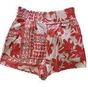 Olivaceous Linen Pattern High Waist Shorts