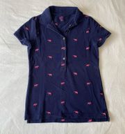 J. Crew Navy & Pink Embroidered Elephant Print Polo Shirt