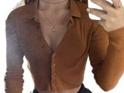 Urban Outfitters  UO Cropped Stretched Ribbed Knit Long Sleeve Button Up Top XS