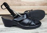 Black Wedge Leather Sandals Women’s Size 9.5