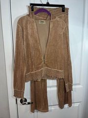 Juicy Couture 2pc Jacket & Pants Set in Beige Tones VELOUR TRACKSUIT PAIRING