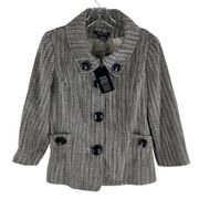 Etcetera Tweed Short Peacoat Button Accent Jacket Black Tan Size 8