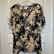 Jaclyn Smith Black/Tan Floral Print Short Sleeve Blouse XL