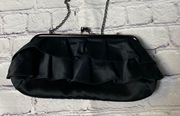 black ruffle clutch with attached chain for crossbody purse