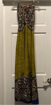 Hello miss-strapless paisley, satin  maxi dress L