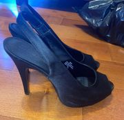 Peep Toe Black Satin Heels