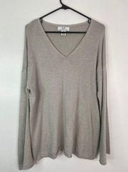 Magaschoni V Neck Long Sleeve Knit Sweater Top Cashmere Beige Women Size XL
