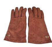 Fendi Brown Suede Leather Knit Lined Winter Fashion Gloves Size 7