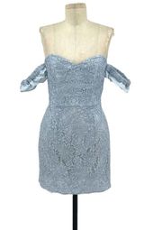 NBD x Naven Twins Lori Ice Blue Lace Off Shoulder Mini Dress Size Small