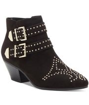 Womens Black Studded Comfort Iliana Block Heel ankle Booties