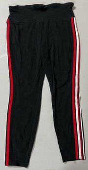 Black Red Striped Athletic Leggings Capris Pants Bottoms Size S ✨🖤🤍♥️