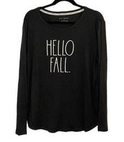 Rae Dunn Hello Fall Black Long Sleeve T-Shirt Top Shirt Blouse size XL