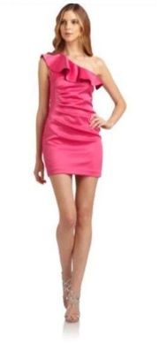 Laundry by Shelli Segal Ruffled One-Shoulder satin mini Dress barbie pink
