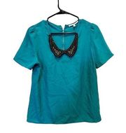 Collective Concepts Womens Small Blue and Black Short Sleeve Blouse