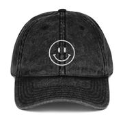 Black Vintage Dyed Smiley Face Hat