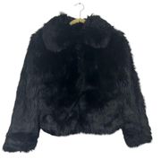 TOPSHOP Faux Fur Black Fluffy Fuzzy Jacket Zip Up Collared Oversized US 4